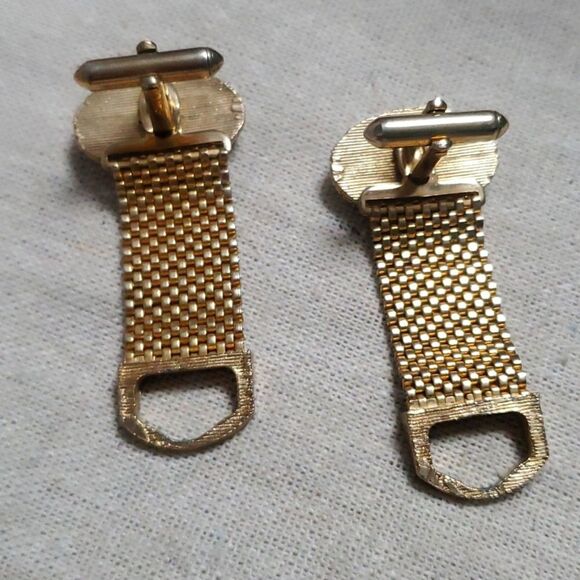 Vintage Mesh Gold Plated Crystal Cufflinks - Picture 3 of 6
